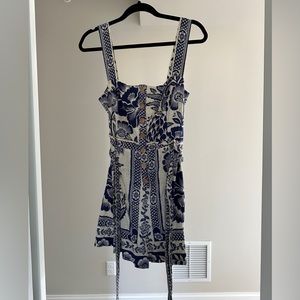 Farm Rio Floral Print Square Neck Romper with Matching Belt